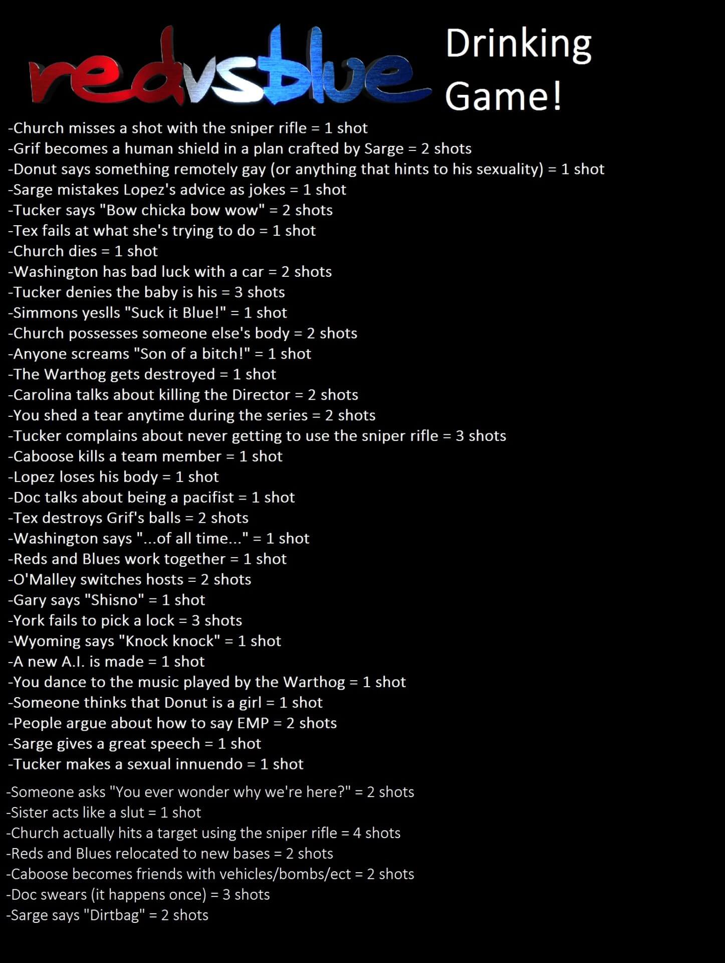 Red vs Blue drinking game - I am the new L