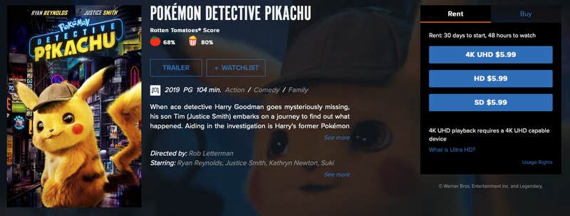 Watch 'Detective Pikachu': Where to Buy or Rent