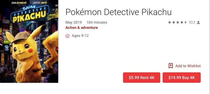 watch Detective Pikachu rent buy on Google Play