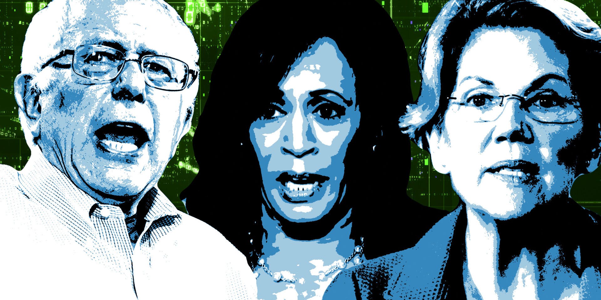 Bernie Sanders, Kamala Harris and Elizabeth Warren