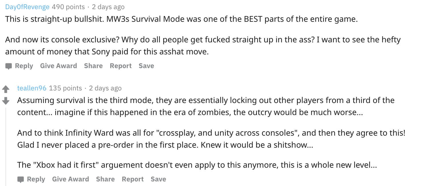 Reddit comments - Modern Warfare