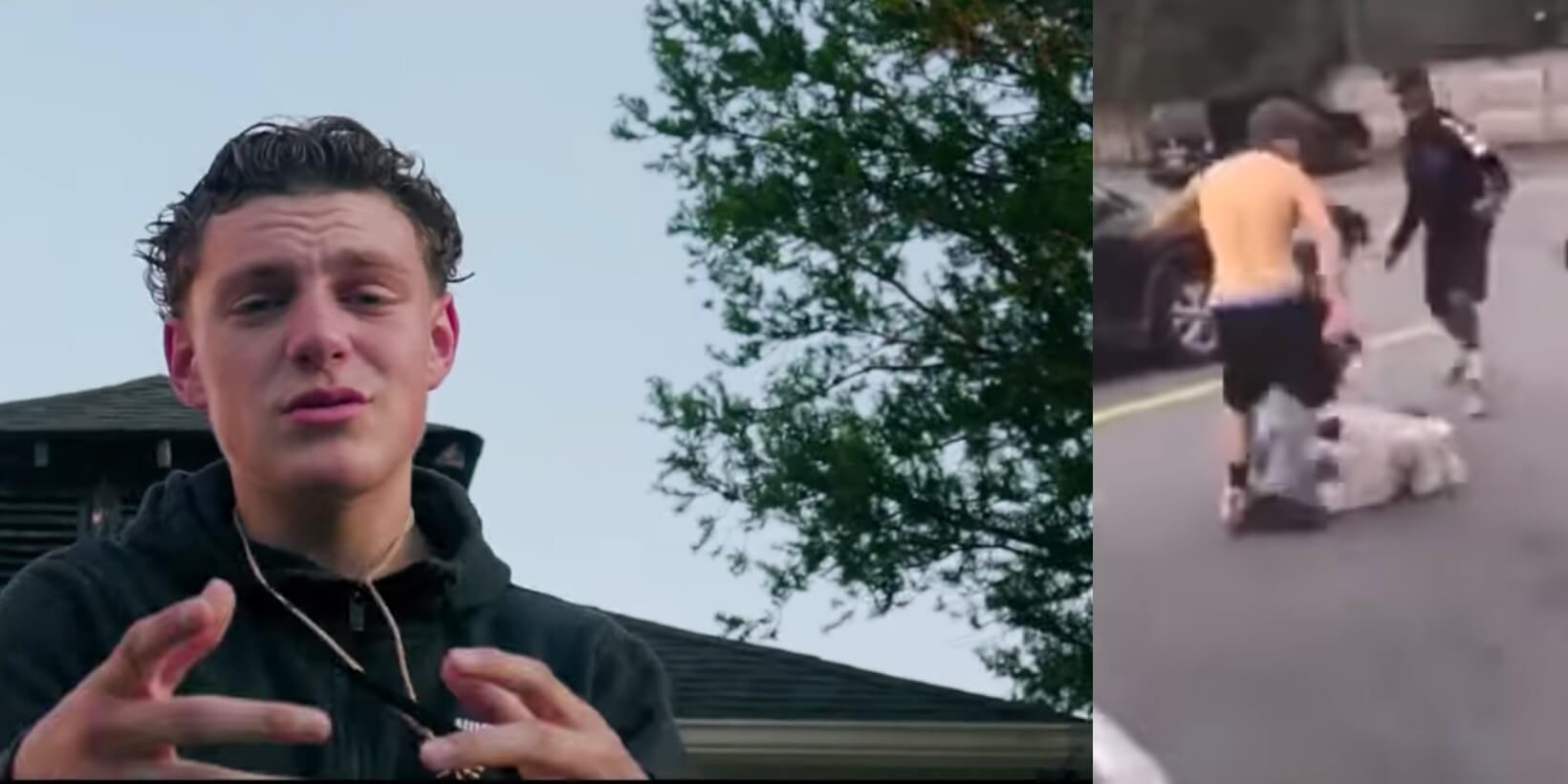 A photo of Tyler Fach seen next to screenshot of video where he's attacking Khasseen Morris