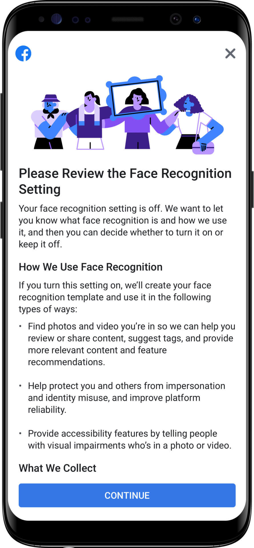 Facebook Facial Recognition Notice