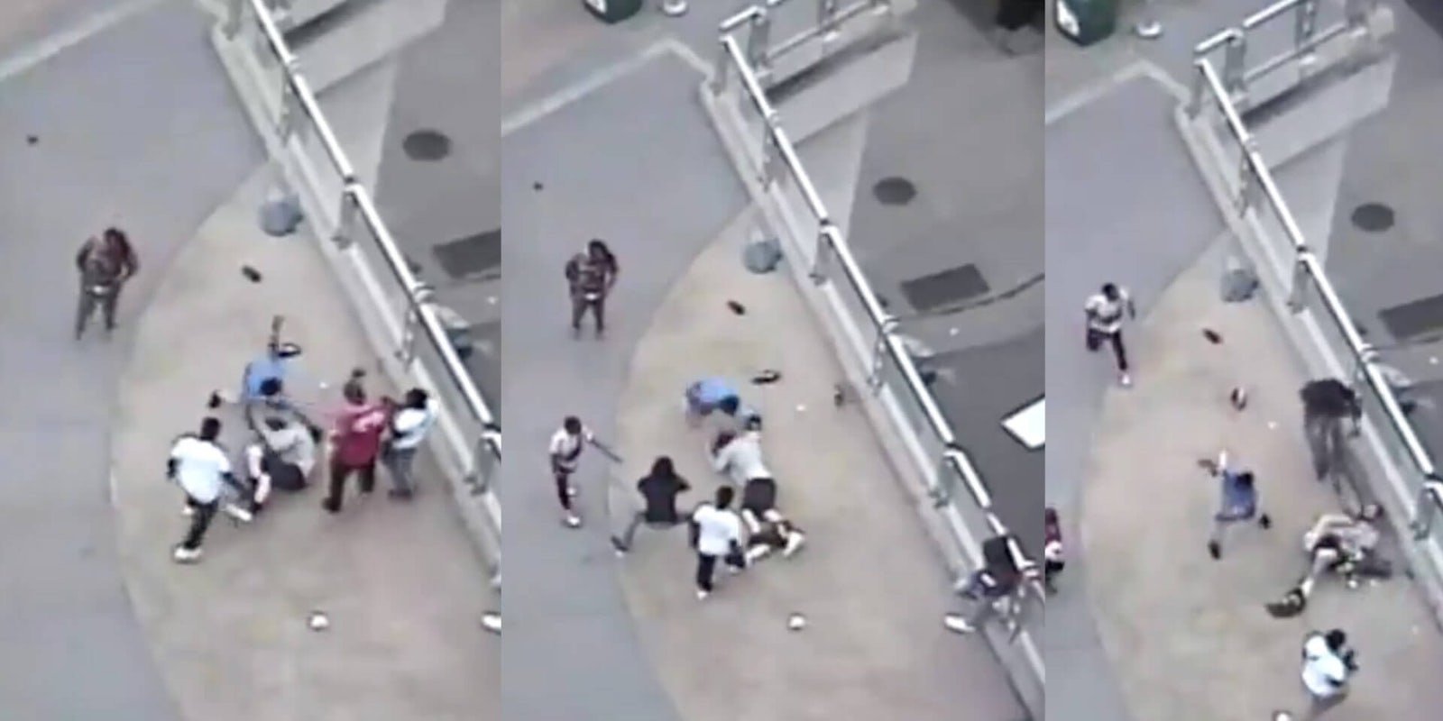 Screengrabs show the mob beating, kicking and running a bicycle over a victim
