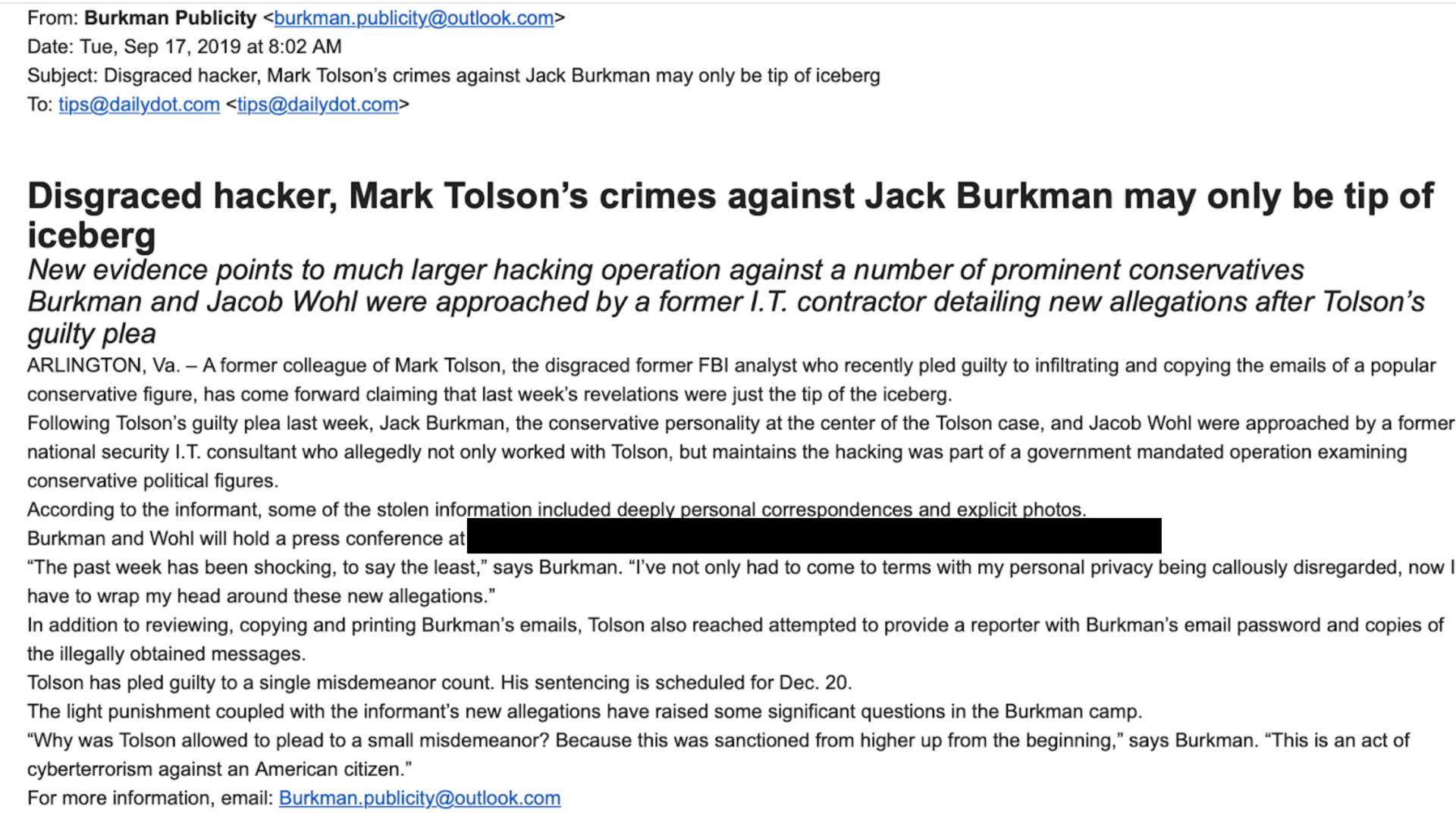 jack burkman email to reporters