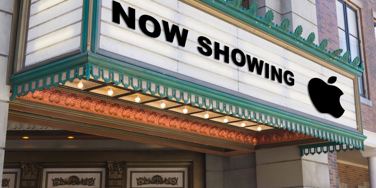 NOW SHOWING followed by the Apple logo on a theatrical marquee