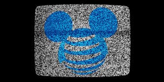 AT＆T和迪士尼标志在静态电视背景一起捣碎