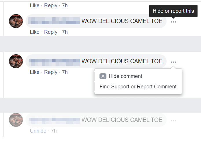 hiding comments on facebook