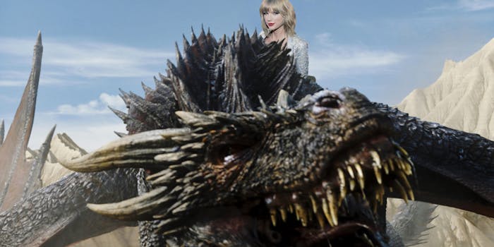 Taylor Swift riding Drogon
