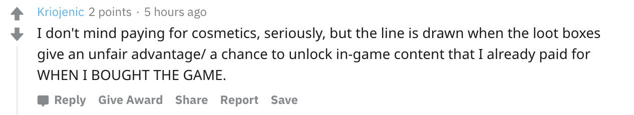 Loot boxes comment - Reddit