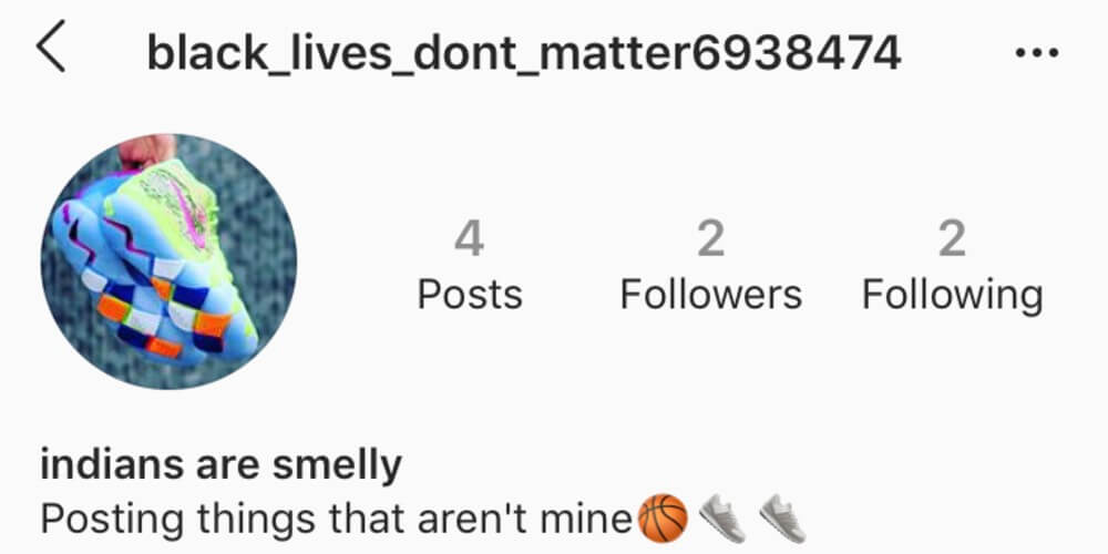 Black Lives Dont Matter Instagram page saying 'Indians Are Smelly'