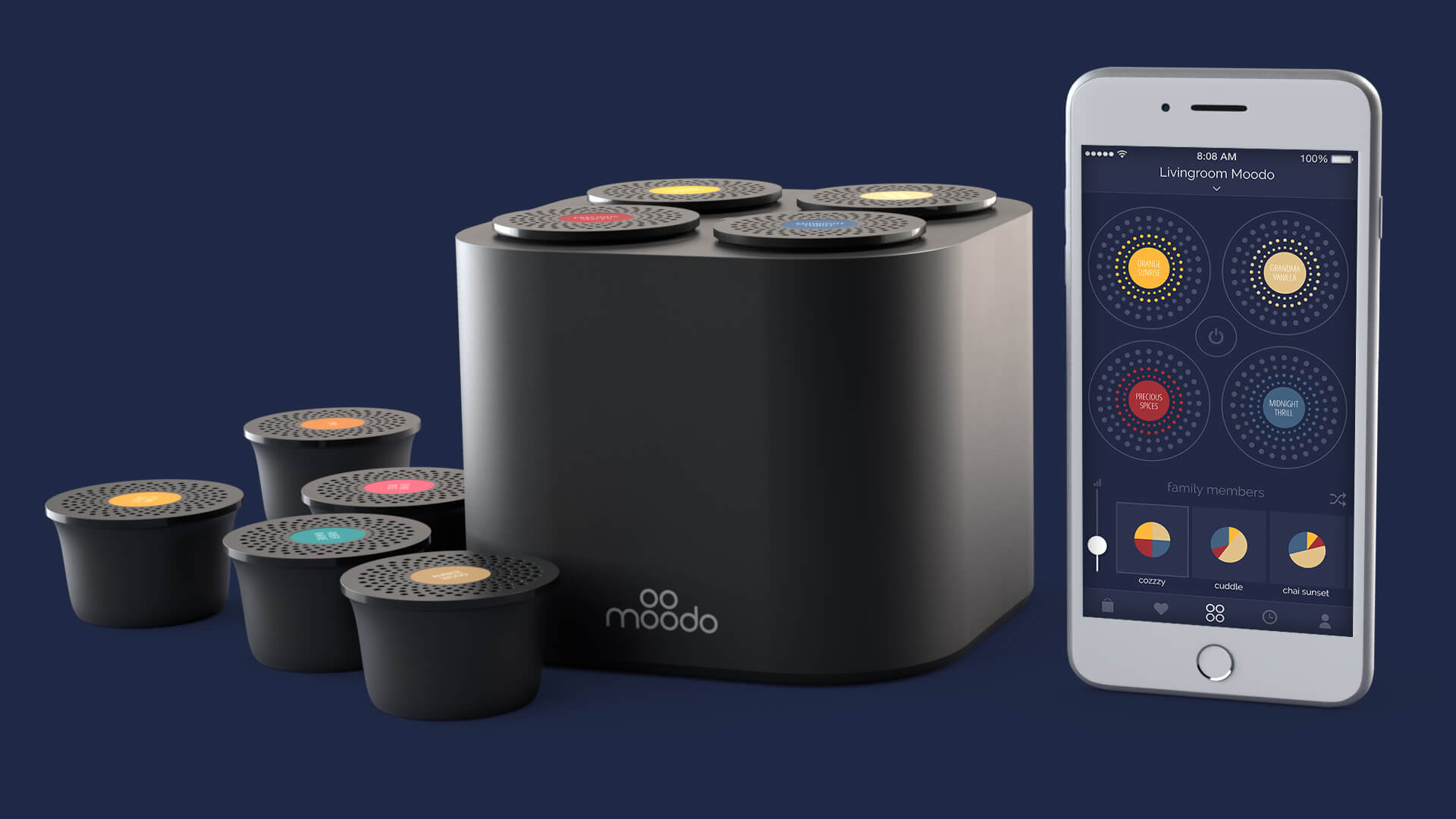 Moodo black with capsules and app