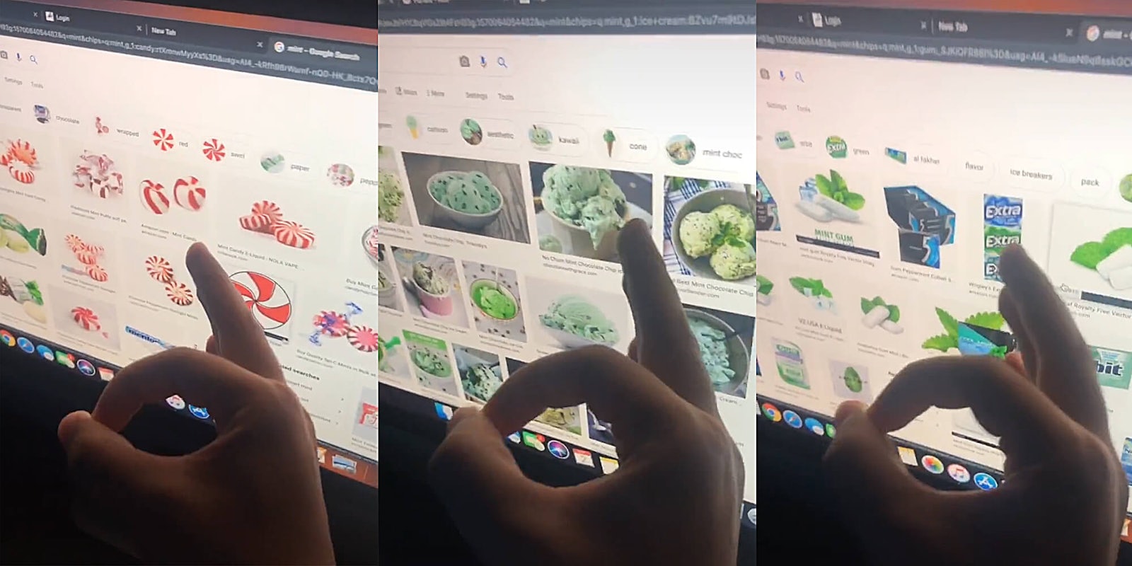 man making 'ok' hand symbol over image searches of different types of mint