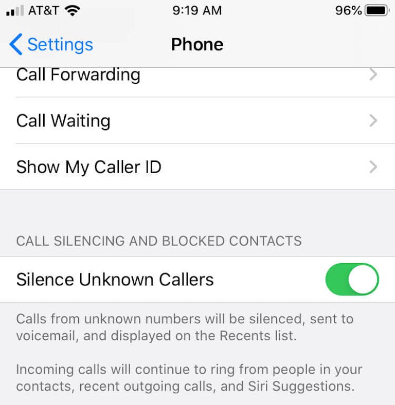 silence unknown callers iphone