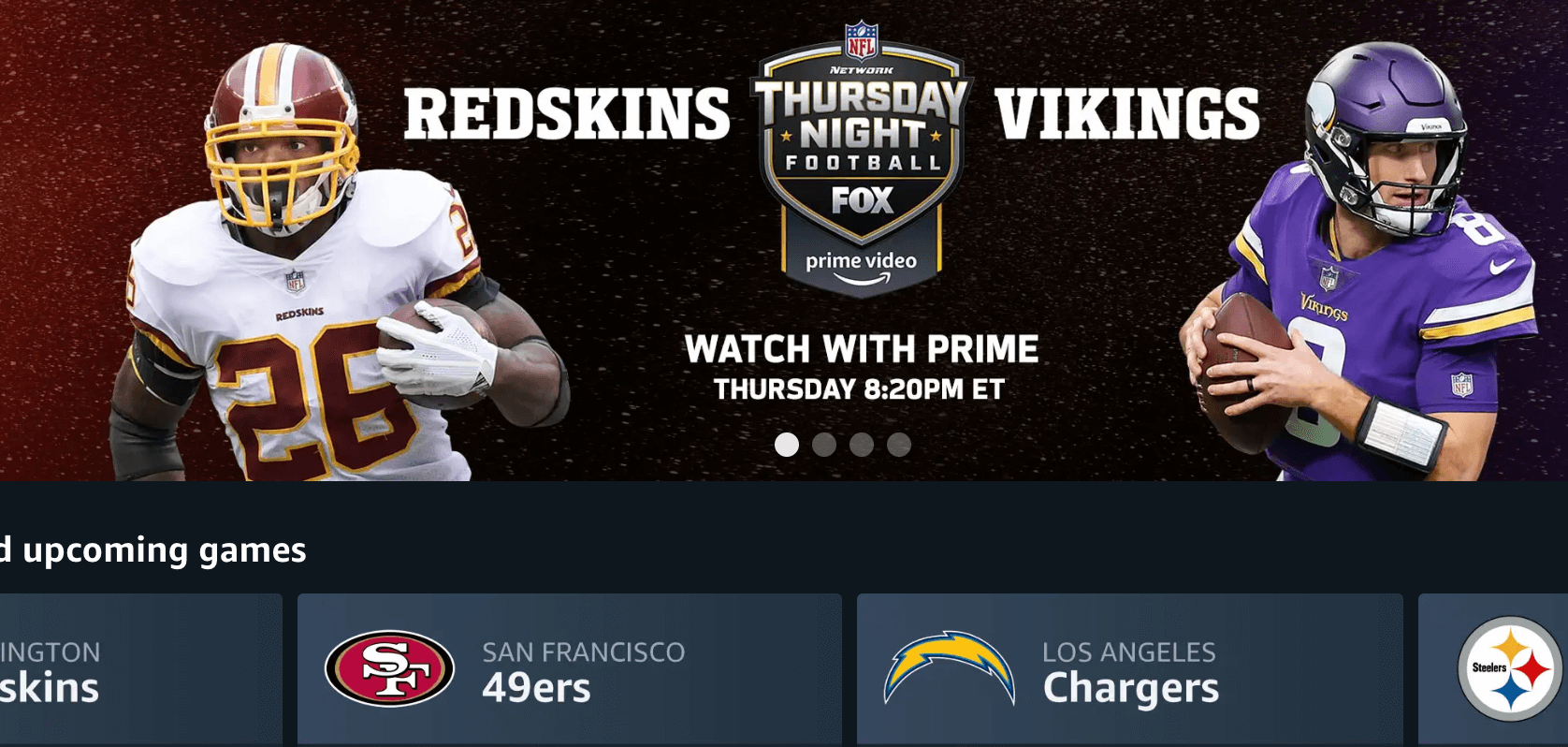 vikings redskins amazon prime streaming nfl nfc