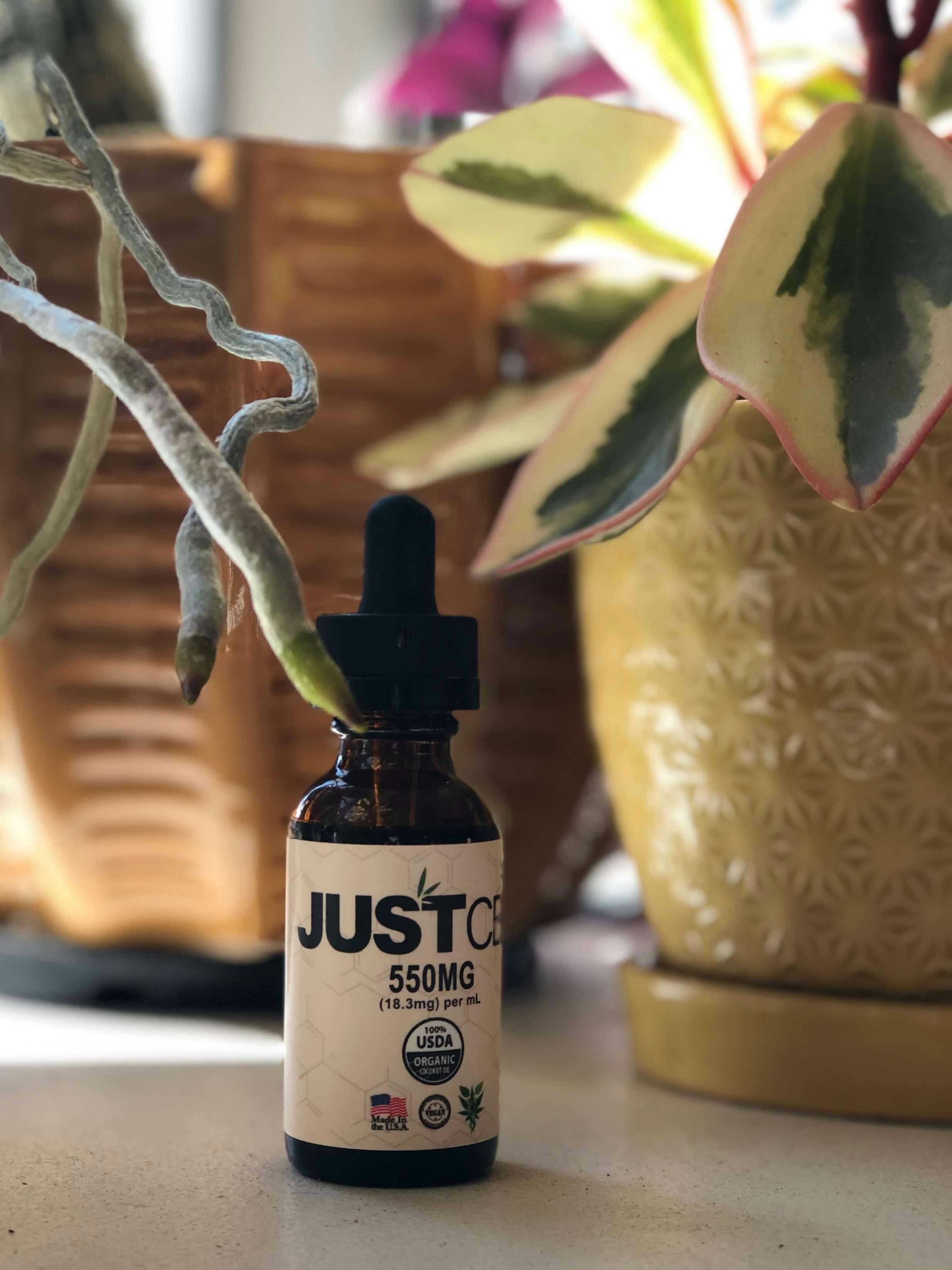 A bottle of JUSTcbd tincture