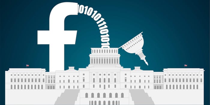 facebook logo spilling data into US capitol building