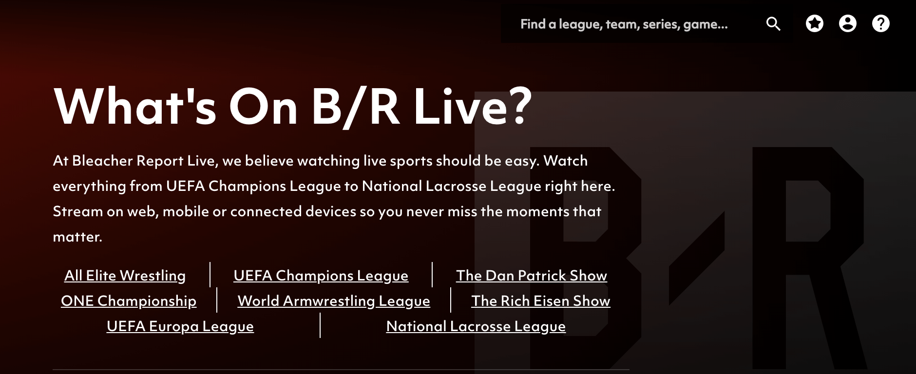 B/R Live streaming info