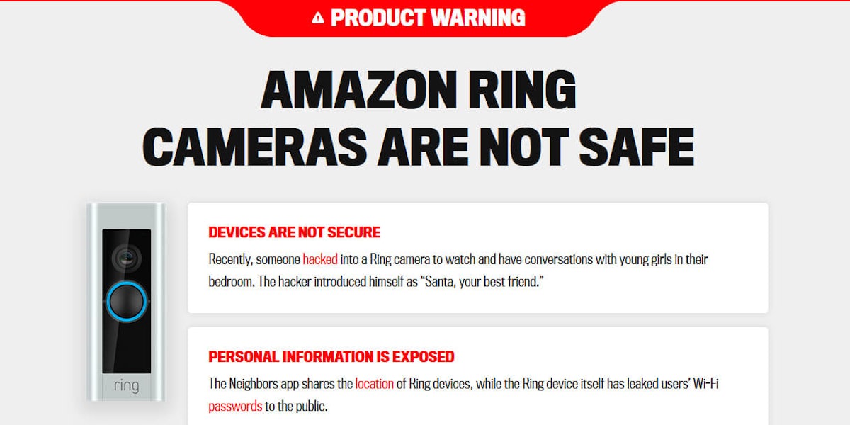 Amazon Ring Warning Website