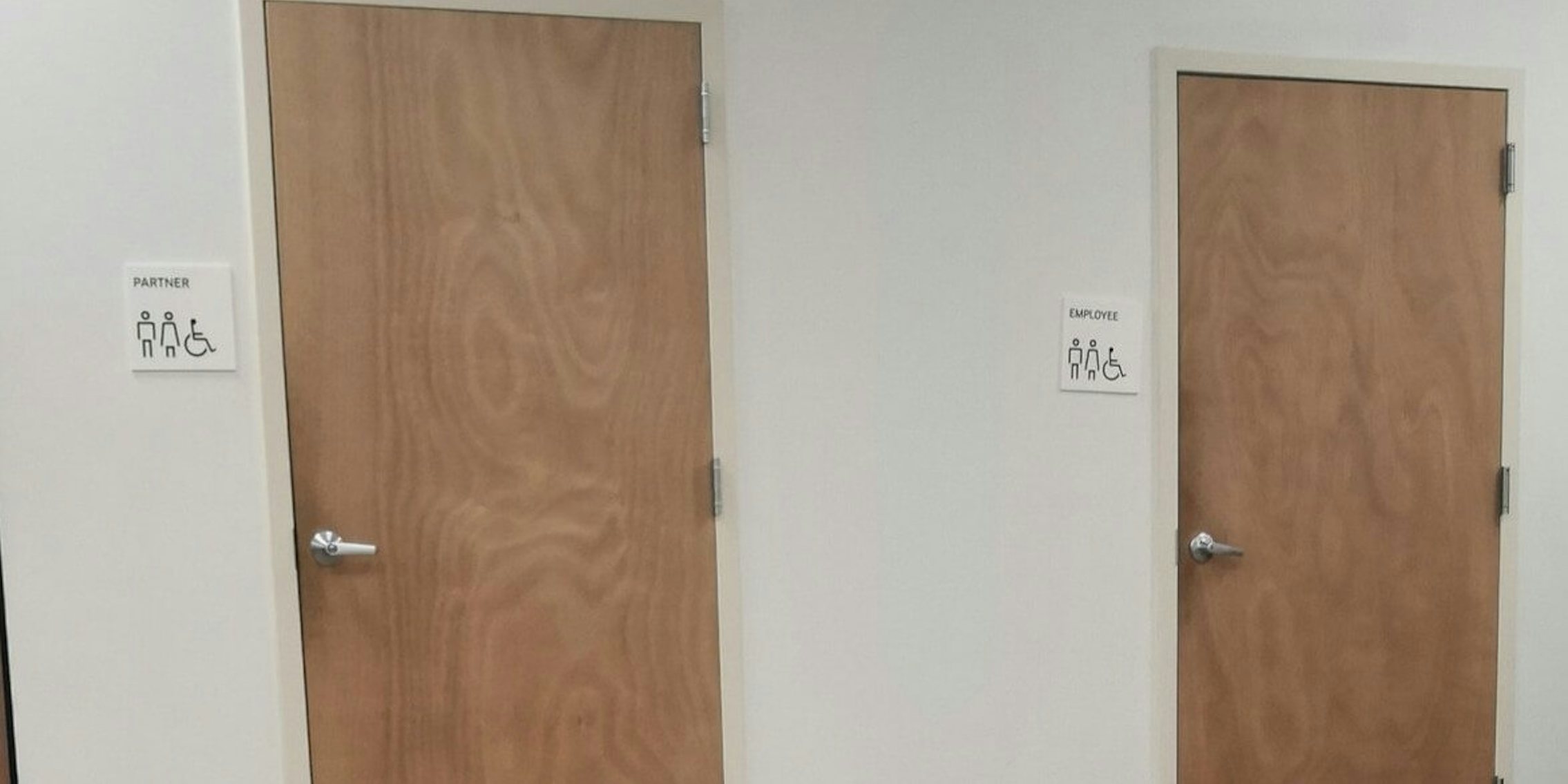 One bathroom sign shows 'Partner' and another shows 'Employee'