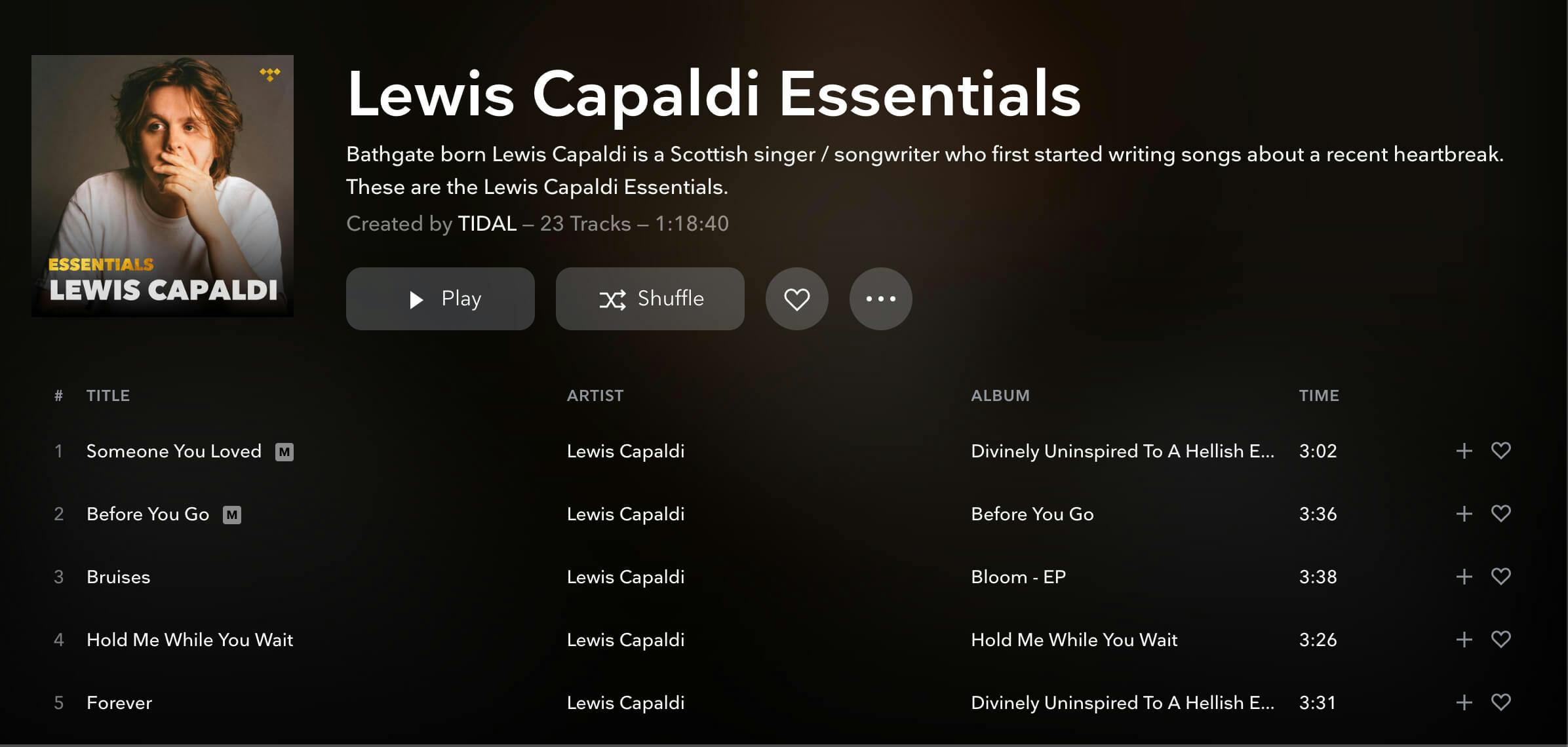Lewis Capaldi - Tidal essentials