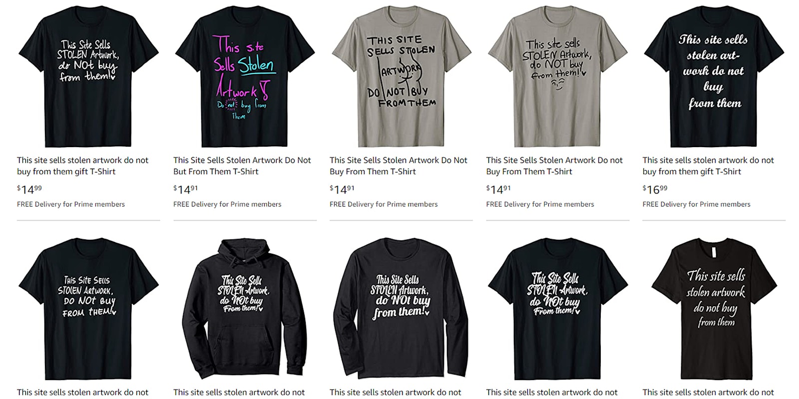 'this site sells stolen artwork, do not buy from them' shirts