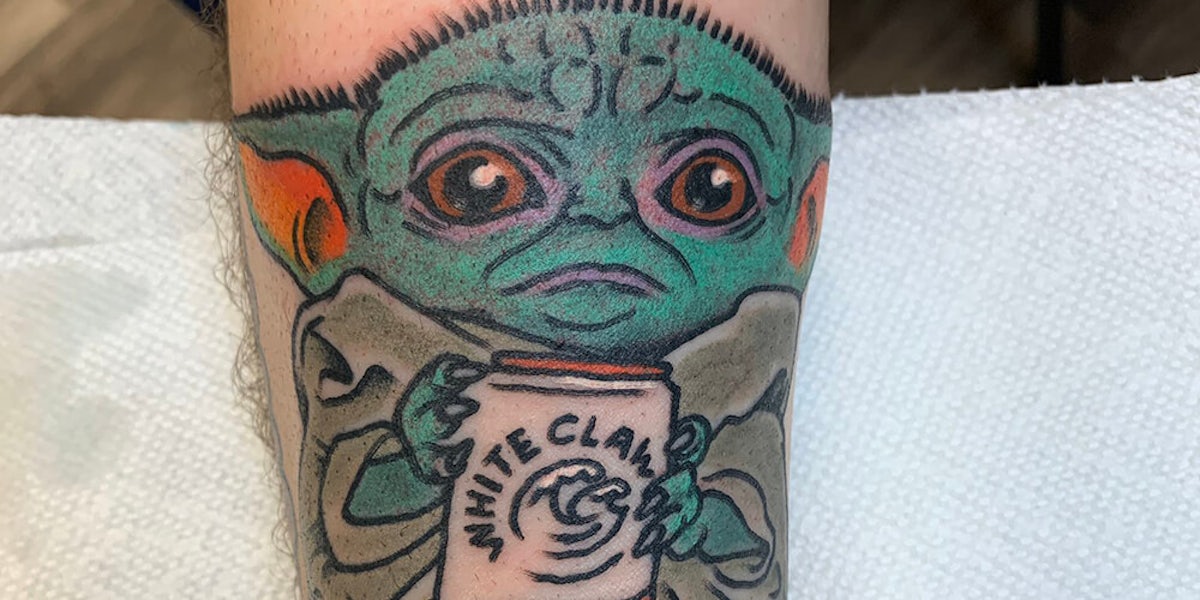 baby yoda white claw tattoo
