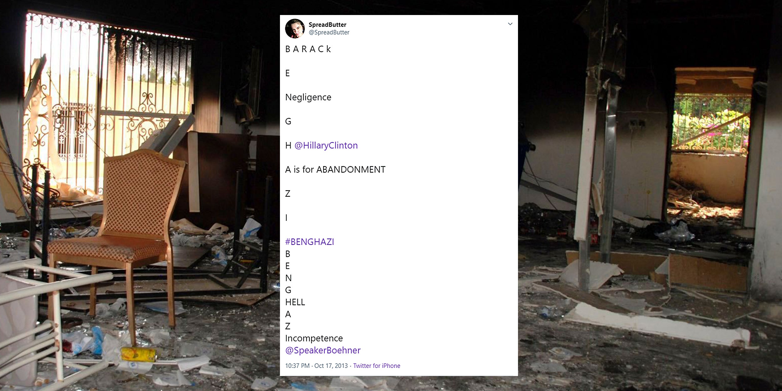 acrostic attempt tweet over Benghazi embassy wreckage