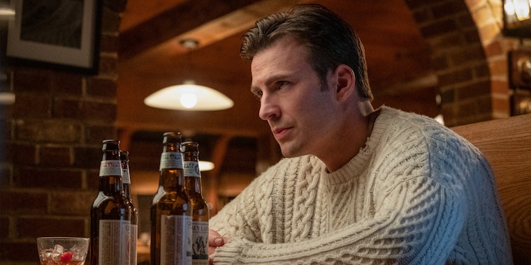 chris evans knives out cable-knit
