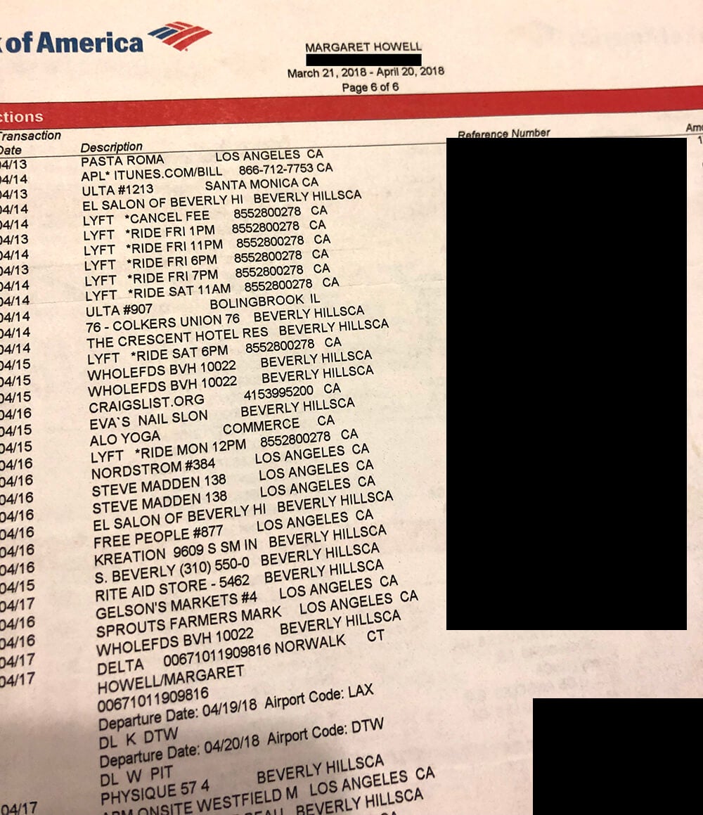 jack burkman margaret howell redacted credit card statement