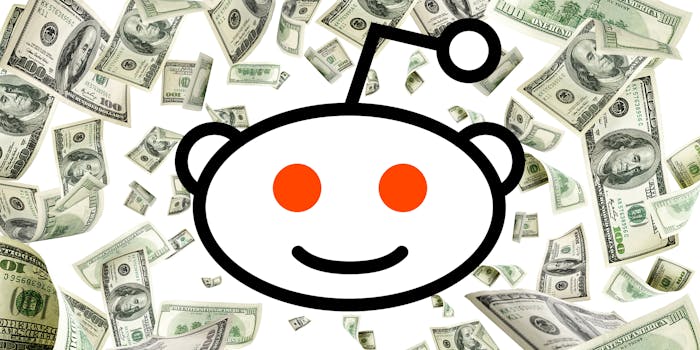 reddit snoo head surrounded by flying hundred dollar bills