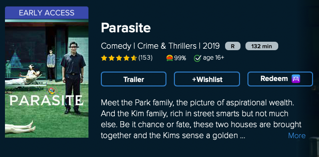 watch parasite rent buy on Vudu