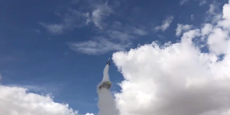 'Mad' Mike Hughes' homemade rocket seen seconds before his parachute drops