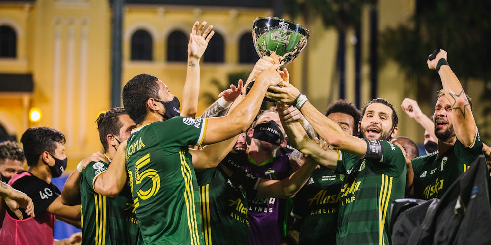Portland Timbers celebrating MLS is Back Tournament Championship stream mls live
