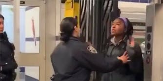 subway police push girl out of subway for jumping turnstile