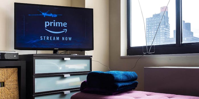 An apartment with a TV showing Amazon Prime