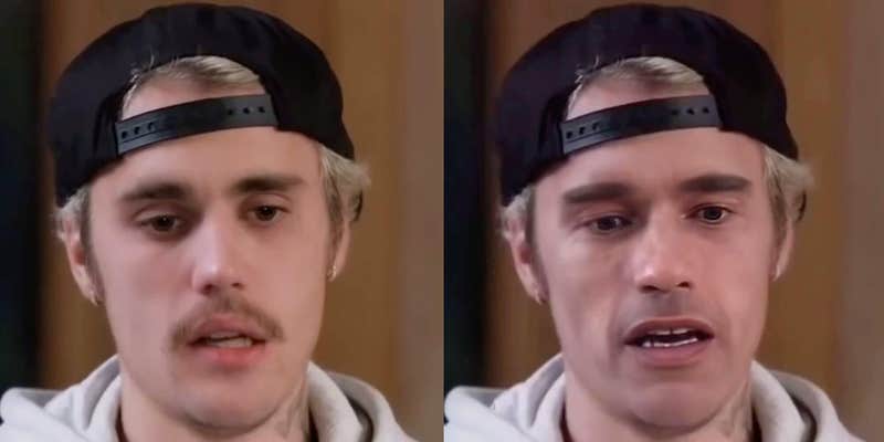 Justin Bieber next to a deepfake of Arnold Schwarzenegger