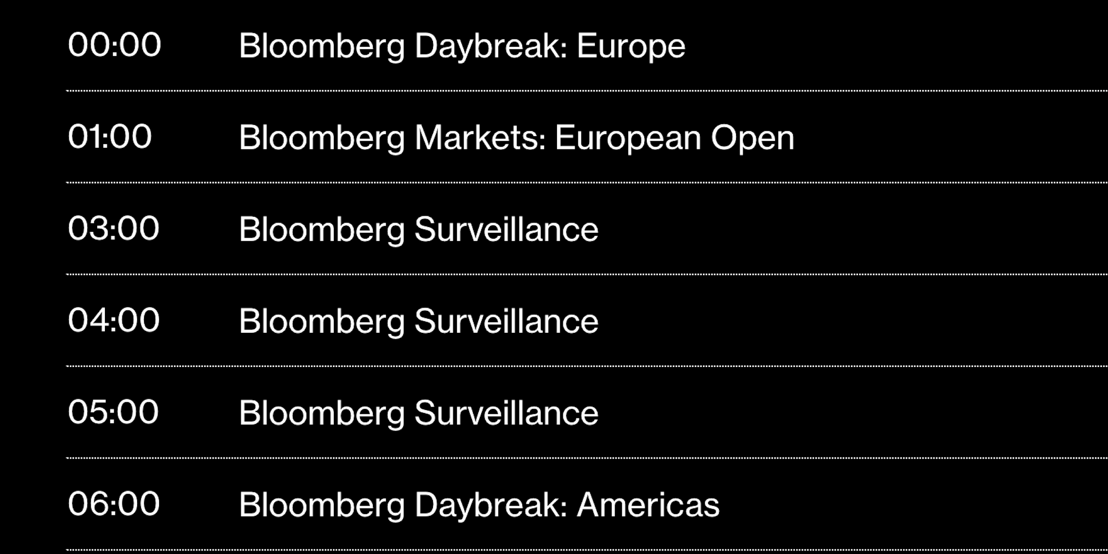 Bloomberg TV schedule