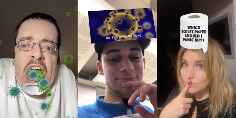 Three individuals using Instagram coronavirus filters