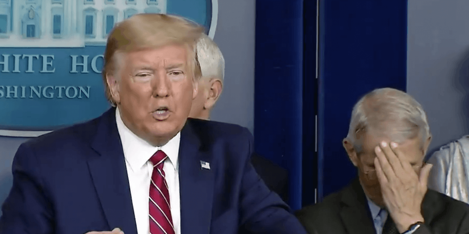 President Donald Trump and Dr. Anthony Fauci at a White House press briefing