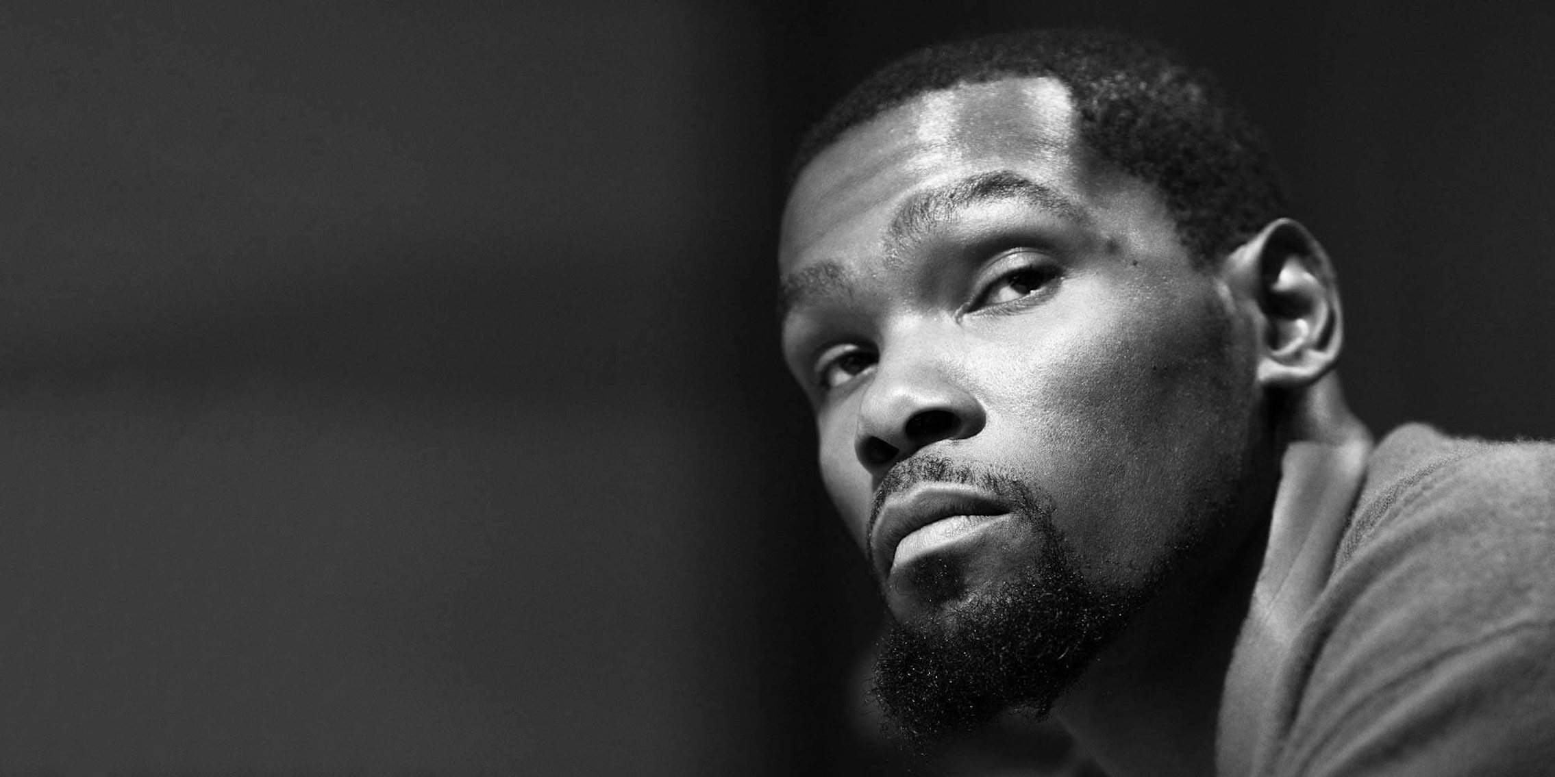 A black and white photo of NBA player Kevin Durant