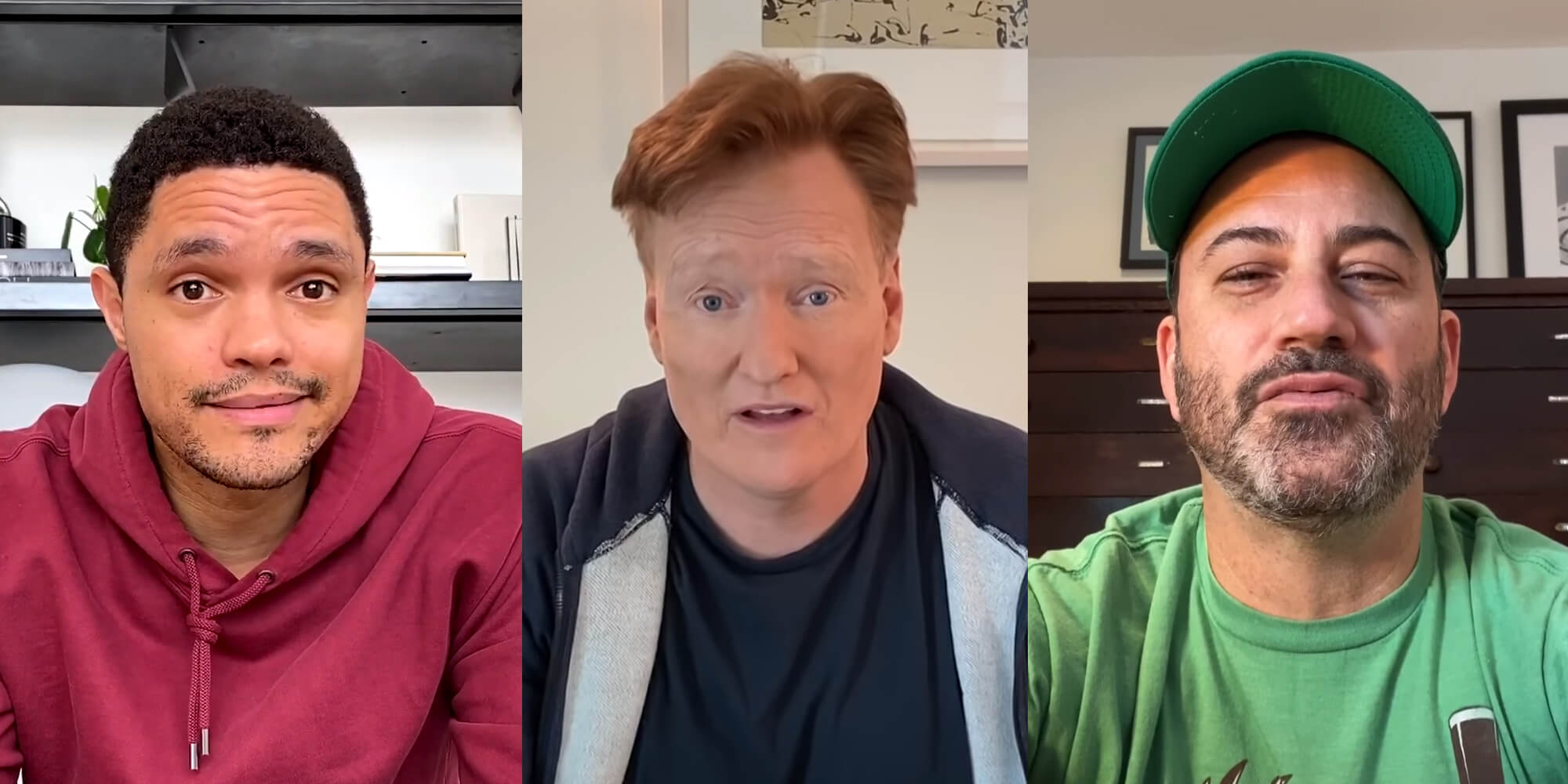 trevor noah, conan obrien, and jimmy kimmel