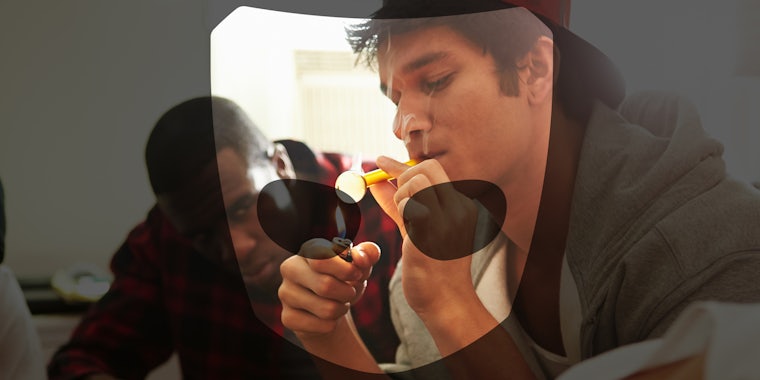 men smoking meth with grindr logo overlay