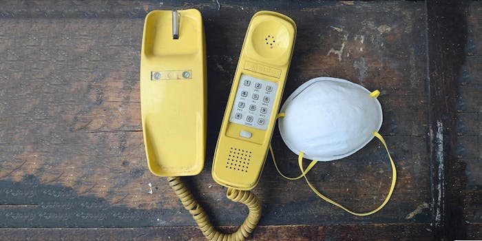 A telephone and dust mask