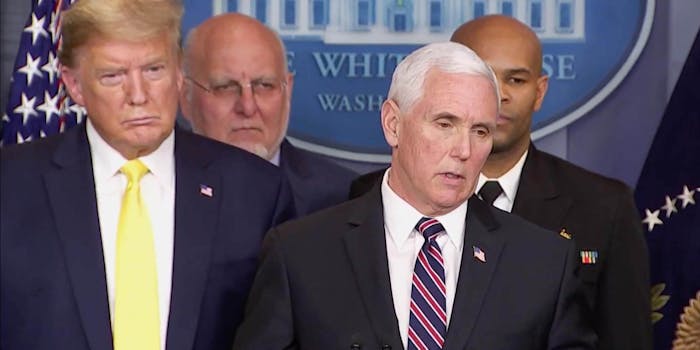 Vice President Mike Pence and Donald Trump speaking to reporters about Trump coronavirus testing