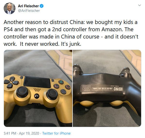 Ari Fleischer PS4 Controller Tweet