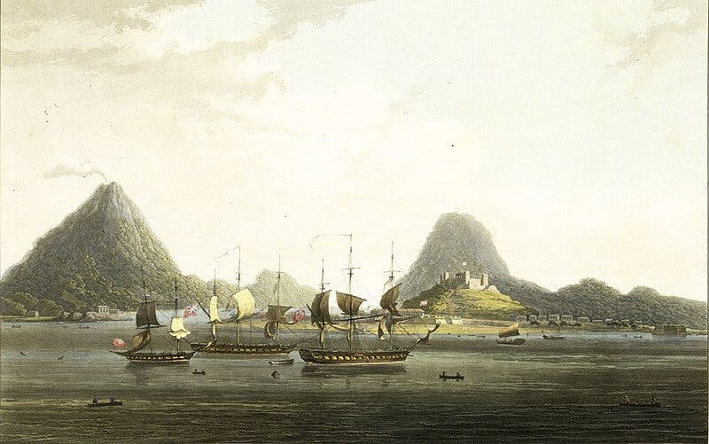 British ships off the coast of the Banda Islands