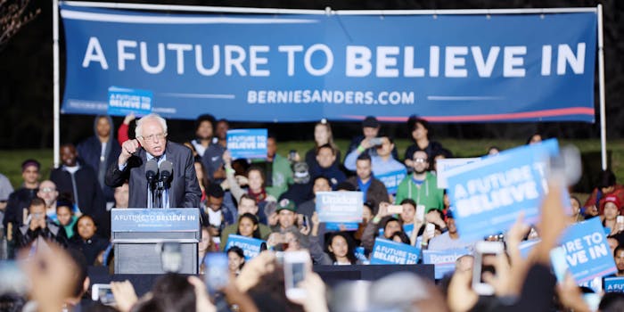 Bernie Sanders speaks to crowd in New York City