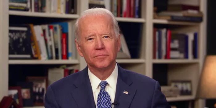 Joe Biden in front of a bookshelf