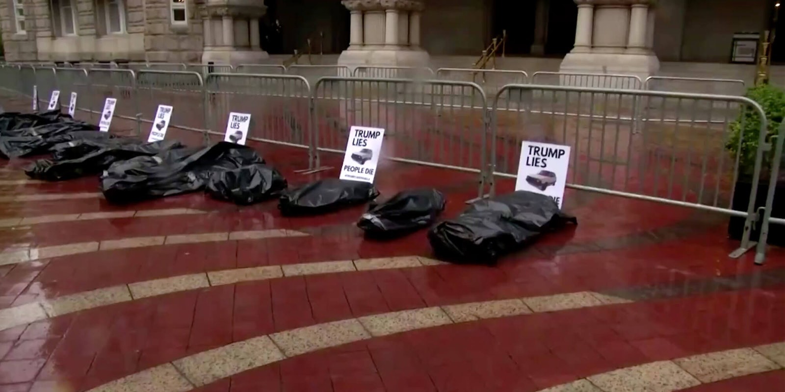 Fake body bags outside of Donald Trump's D.C. hotel